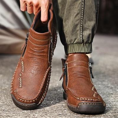 Męskie skórzane buty zapinane na zamek, wysokie buty na co dzień 39-46