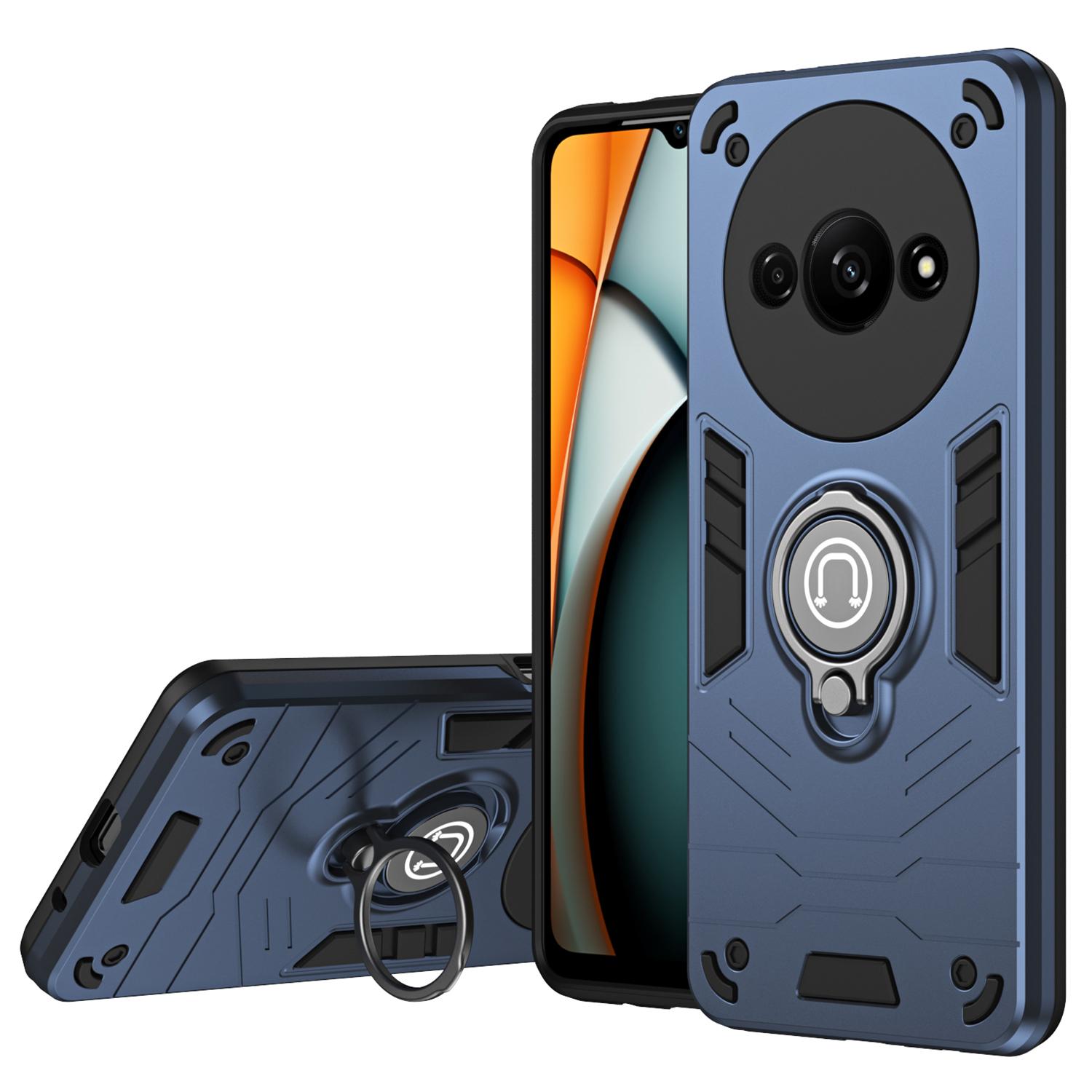 

For Xiaomi Redmi A3/Poco C61 4G Case Anti-Drop PC+TPU Ring Kickstand Phone Cover Blue