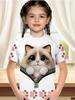 Summer Funny Cat Pattern 3D Print Short Sleeve Tee Topstrendy Girl Clothes Round Neck Tops T-Shirts for Girls