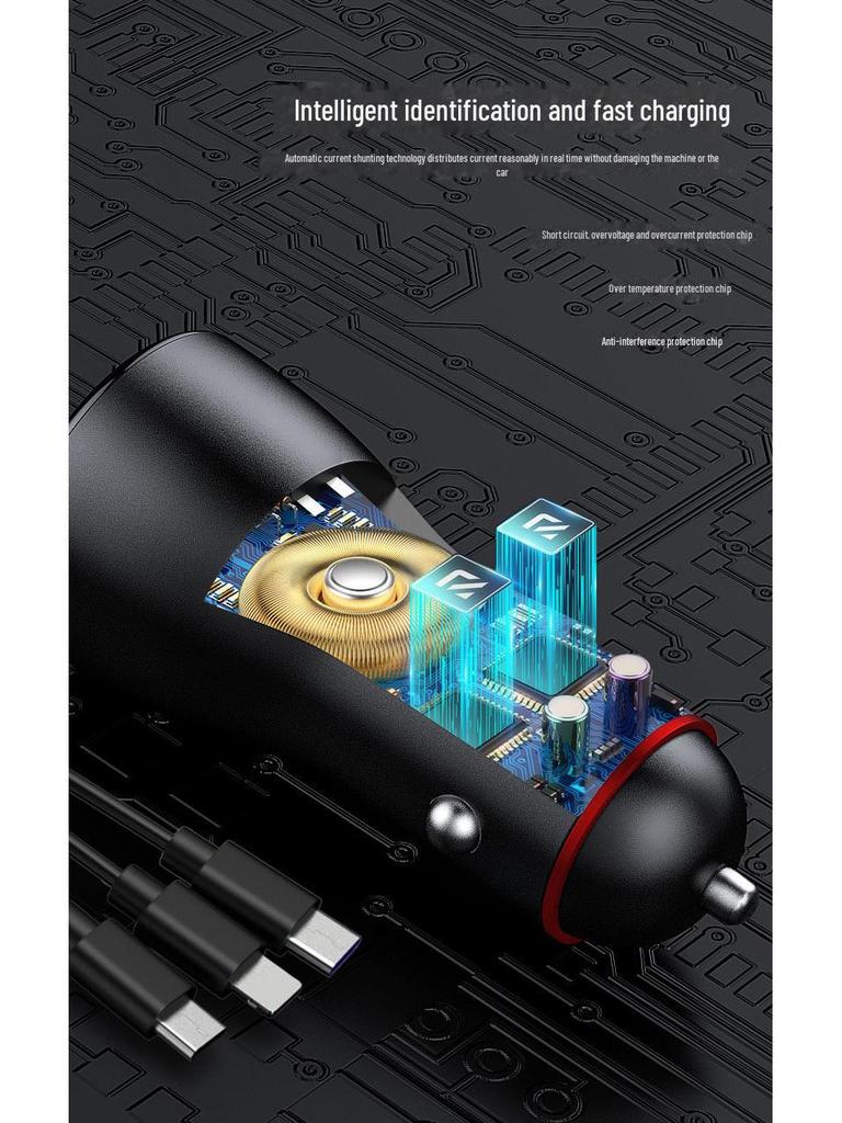 65W Dual USB Car Charger with QC3.0 Fast Charging, Multi-Function Digital Display, and One-to-Three Splitter