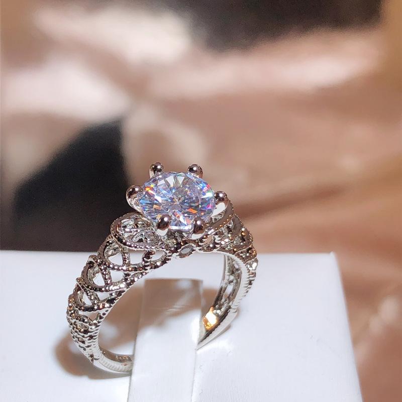 European and American Jewelry  Micro Inlaid Diamond Wedding Ring  Six Claw Fashion Ring