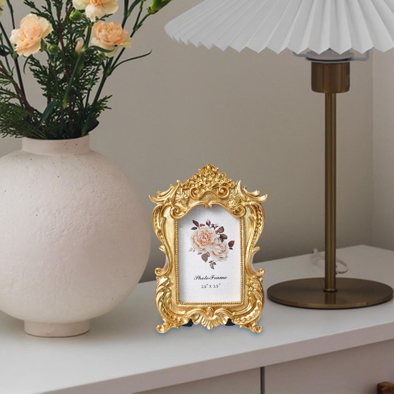 Baroque Photo Frame Gold Ornate Picture Carved Display Holder Retro Design for Shelf