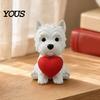 Office Desk Pet Decor 3D Printed West Highland Terrier Figurine, Cute Dog Statue Holding Red Heart, Small Sculpture Car Dashboard Decor,