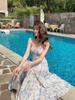 French Blue Floral Strappy Maxi Dress - Elegant Summer Beachwear