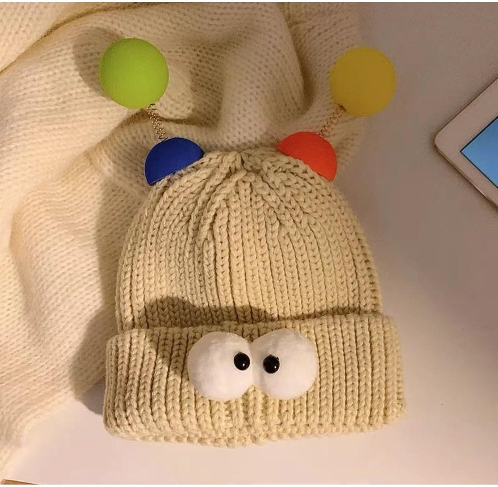 Chapéu de Tricô de Monstro Pequeno de Olhos Grandes Desenho Animado Para Mulheres Fofo Excêntrico Casais Gorro de Inverno