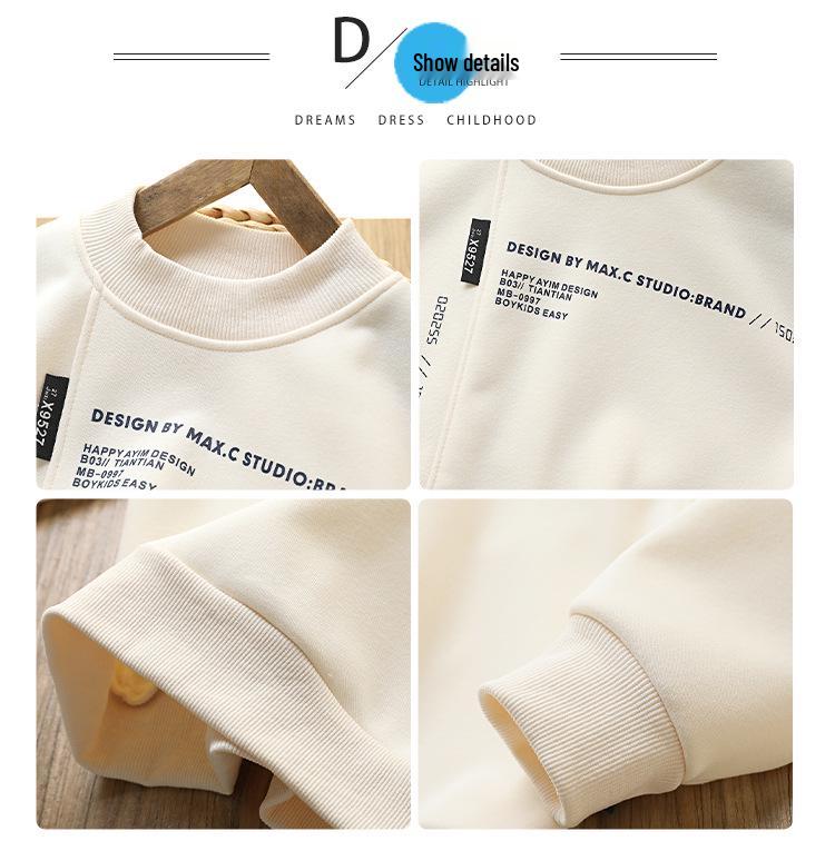 Boys' Thick Velvet Hoodie - 2025 Winter Collection: Warm, Trendy Long Sleeve Round Neck for Kids