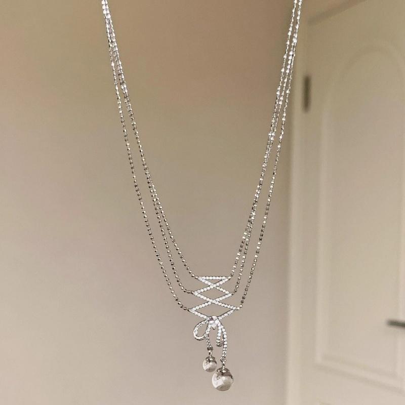 

Exquisite Bow Knot Tassel Necklace High End And Fashionable Zircon Necklace For Ladies Dates And Parties