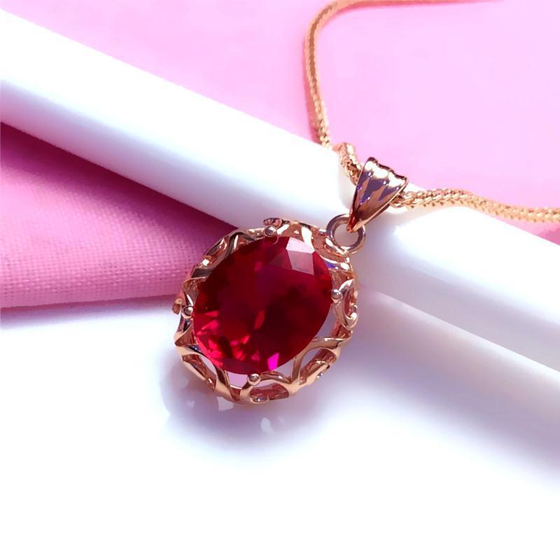 Фиолетово-золотой инкрустированный овальный кулон-яйцо с красным камнем Розовое золото Позолоченный Премиальное цветное золотое ожерелье