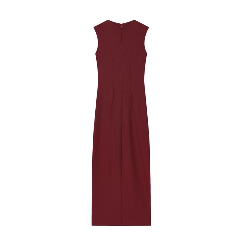 Round Neck Pleated Sleeveless Dress