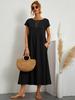 2024 European & American Solid Color Sleeveless Loose Cotton-Linen Pocket Women's Dress