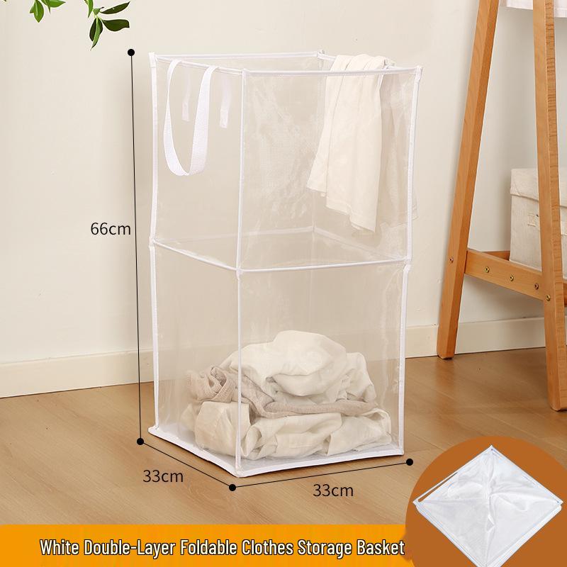 Large Folding Mesh Laundry Hamper - Square Dirty Clothes Storage Basket for Bathroom
