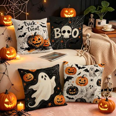 1 Leinen Halloween Überwurf Fleckendekorative Kissenhülle für Sofa