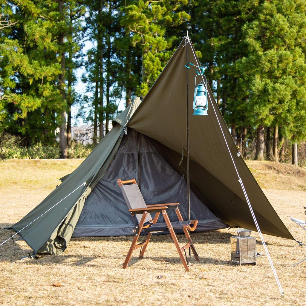 BUNDOK Tipi Solo 1 TC 1 Tente kaki à un poteau en coton mélangé, jupe entièrement fermée, type BDK-75TC [pour personne], enroulable