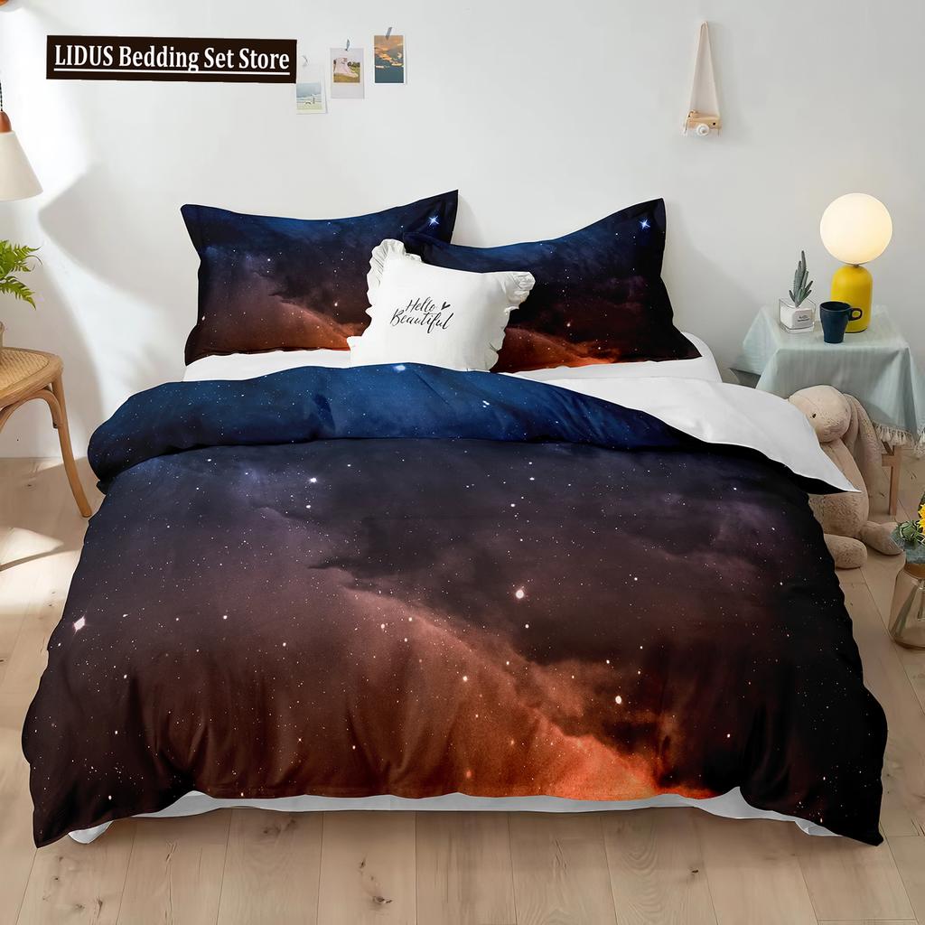 Starry Sky Polyester Duvet Cover Set King Size White Star Colourful Galaxy Starry Space Nebula Abstract Cosmos For Boy Girl Kids