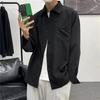Men Spring Fall Shirt Turn-down Collar Loose Fit Retro Japanese Style Single-breasted Long Sleeves Pure Color Mid Length Young Formal Business