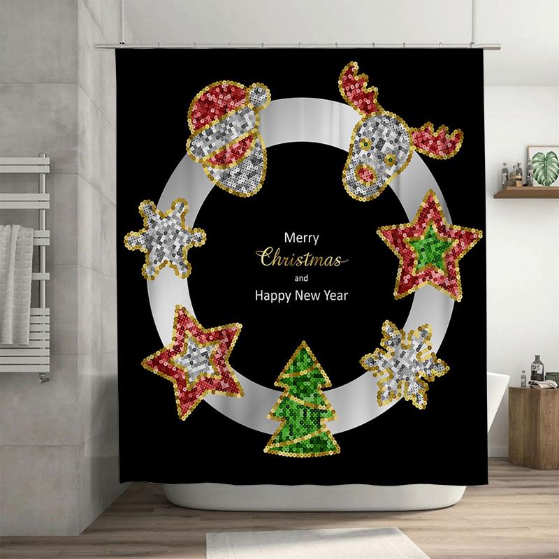 

Tu Festive Christmas Shower Curtain Holiday Bathroom Decor Merry Xmas Tree Pattern Waterproof Fabric Home Decoration W60H190(CM)-1 Pcs