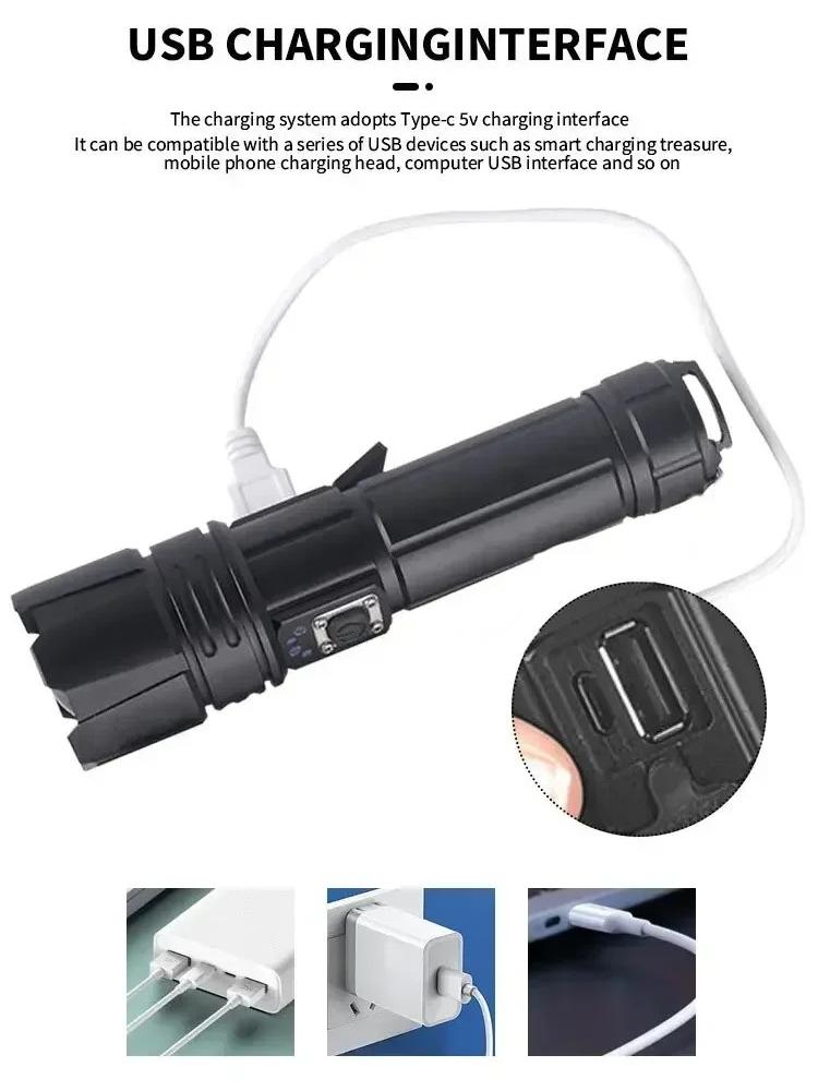 High Bright LED Tactical Flashlight Zoomable Torch 5 Lighting Modes Laser Wick Outdoor Waterproof Camping Adventure Hand Lamps