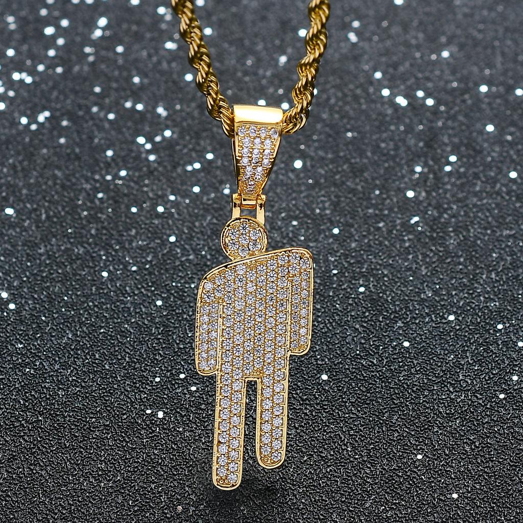 Hip Hop Strass schräger Kopf Anhänger Halskette Street Schmuck Zubehör