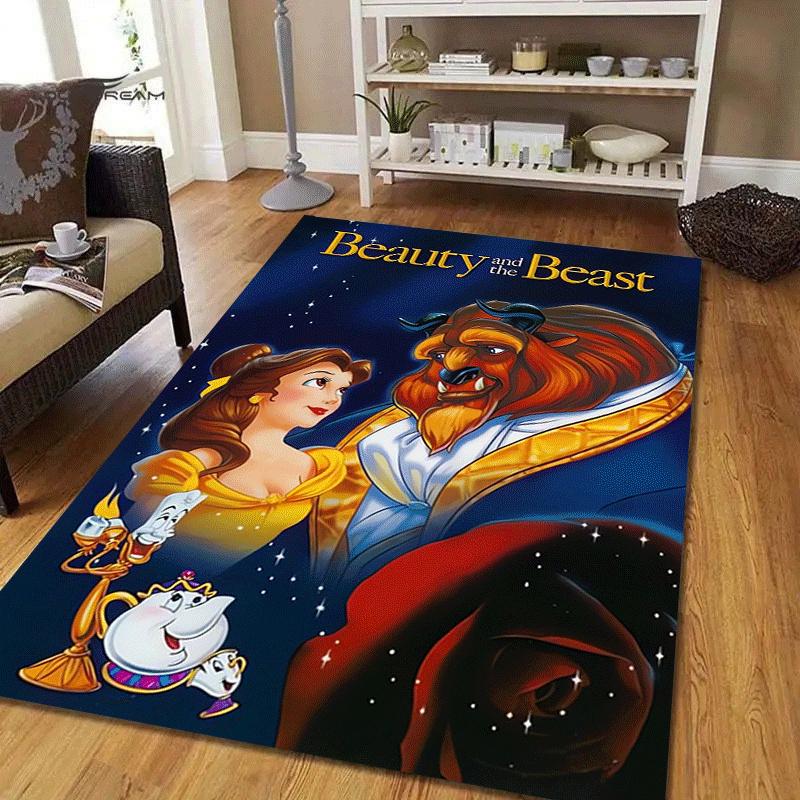 1pc Beauty and The Beast Pattern Area Rug Soft Flannel Floor Mat for Living Room,Office,Bedroom and Carpet,Sofa Coffee Table Floor Mat