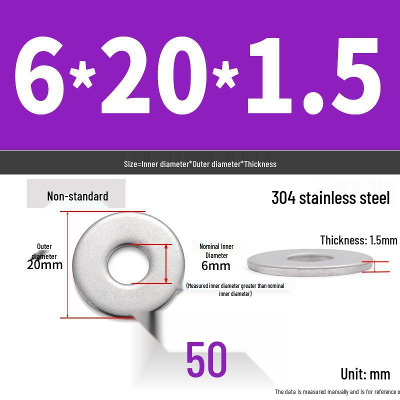 304 Stainless Steel Enlarged Flat Washer Ring (Sizes: M1.6-M22)