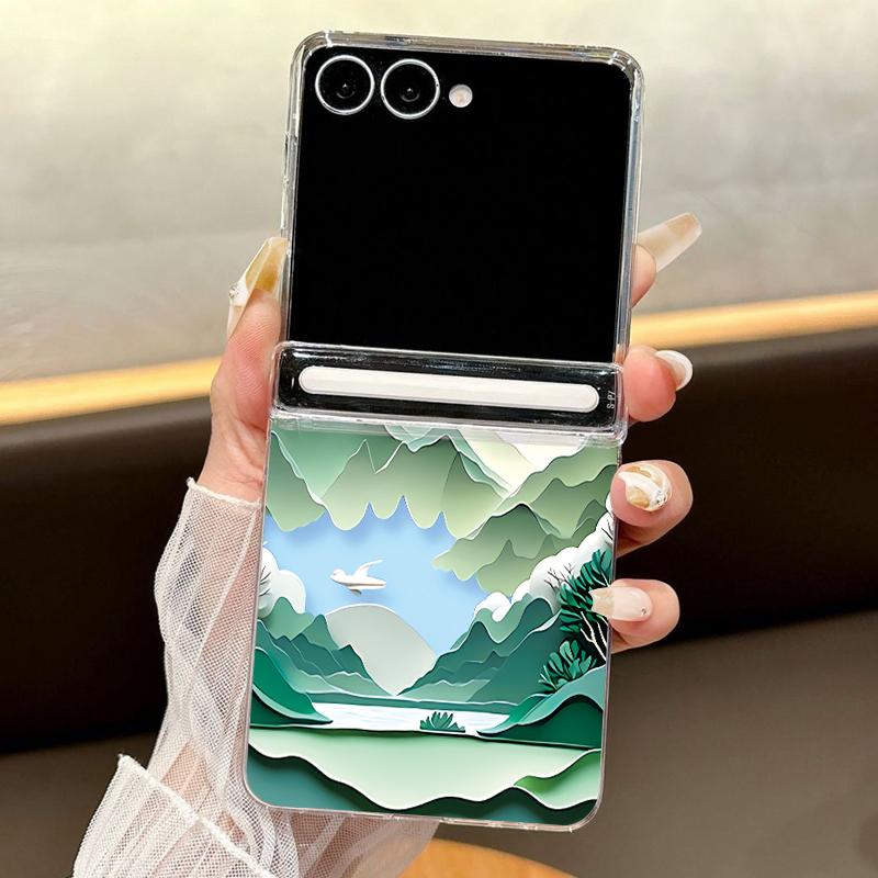 Magnetic Snow Mountain Print Phone Case For Samsung Galaxy Z Flip7 FE Flip6 Flip5 Flip7 6 Shockproof Clear Hard PC Folding Cover
