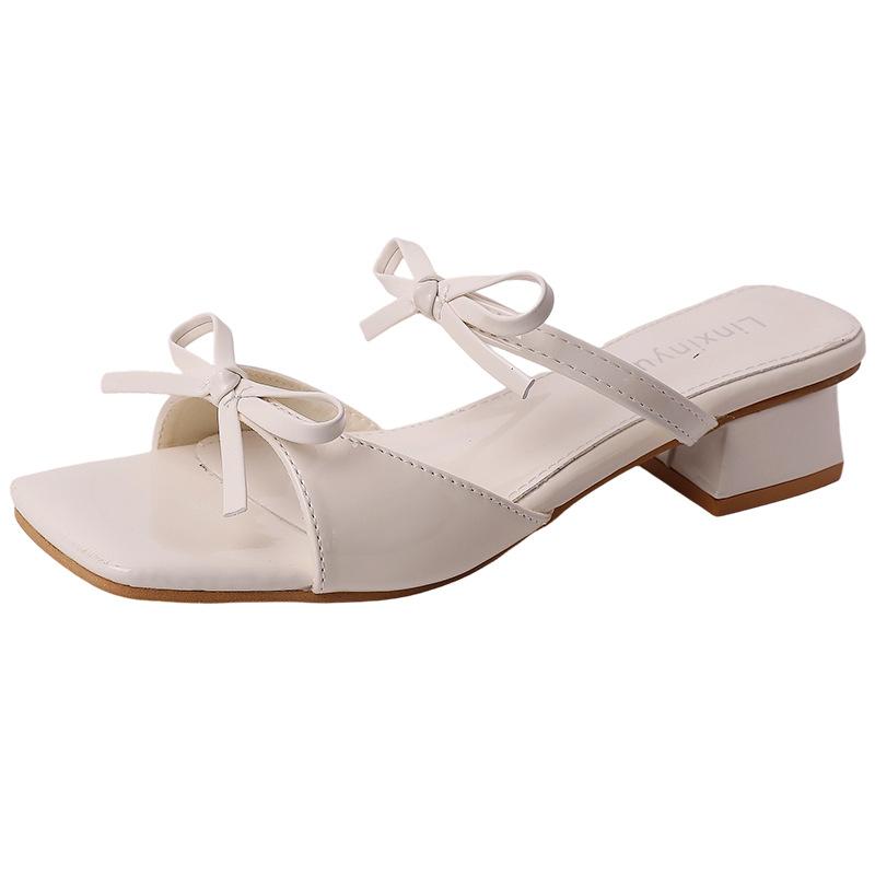 Stylish and simple versatile bow with cool slippers women's 2025 summer versatile skirt open-toed cool slippers