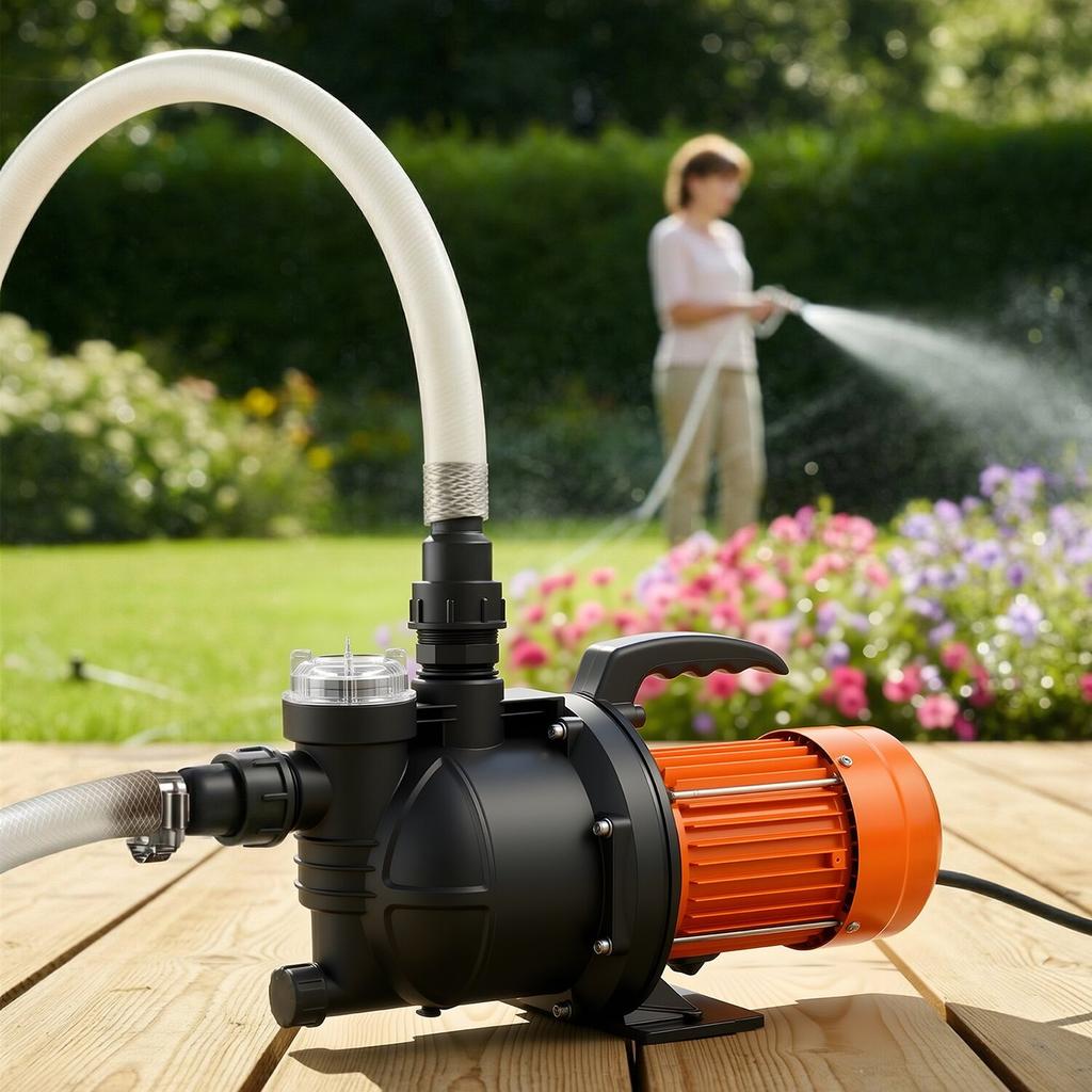 Shallow Well Jet Pump, 1300W, 230V 4800L/H Maximum Flow Rate, PP Garden Well Jet Pump with 8 M Suction Height, Thermal Protection, European Voltage