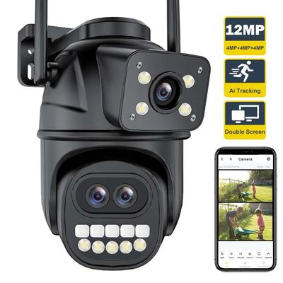 Nowa kamera IP 12MP 6K WiFi zewnętrzna z trzema obiektywami, podwójnymi ekranami, 8-krotnym zoomem, kamera wideo CCTV PTZ, automatyczne śledzenie, ochrona bezpieczeństwa, nadzór