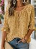 Women V Neck Tie 3/4 Ruffle Sleeve Floral Blouse, Casual Shirt for Dating, Outdoor and Daily Look