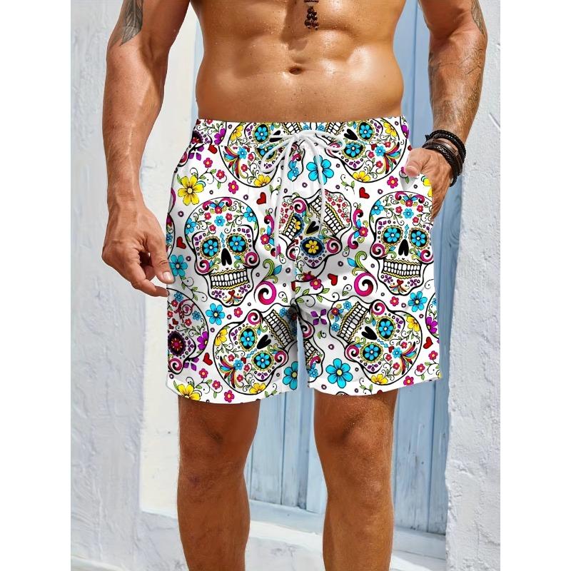 Summer Men's Flower Skull 3D Printed Beach Shorts Fashion Versatile Comfortable Vacation Wind