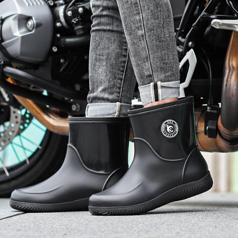 Wear-resistant [under activity] rain shoes men's medium tube rain boots velvet warm waterproof and non-slip water shoes