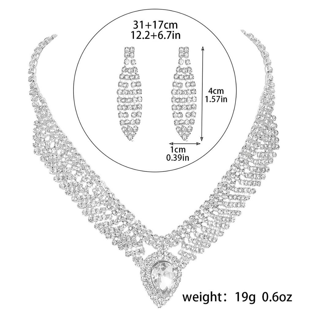 Fashion Flash Diamond Necklace Earrings Set, Premium Necklace Ear Jewelry Two-piece Bridal Jewelry Set