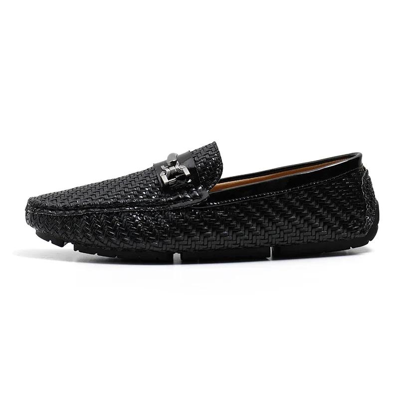 Fashion British Style Men's Leather Slip on Shoes Massage Soles Casual Flats Handmade Loafers Lightweight Male Driving Shoes Moccasins