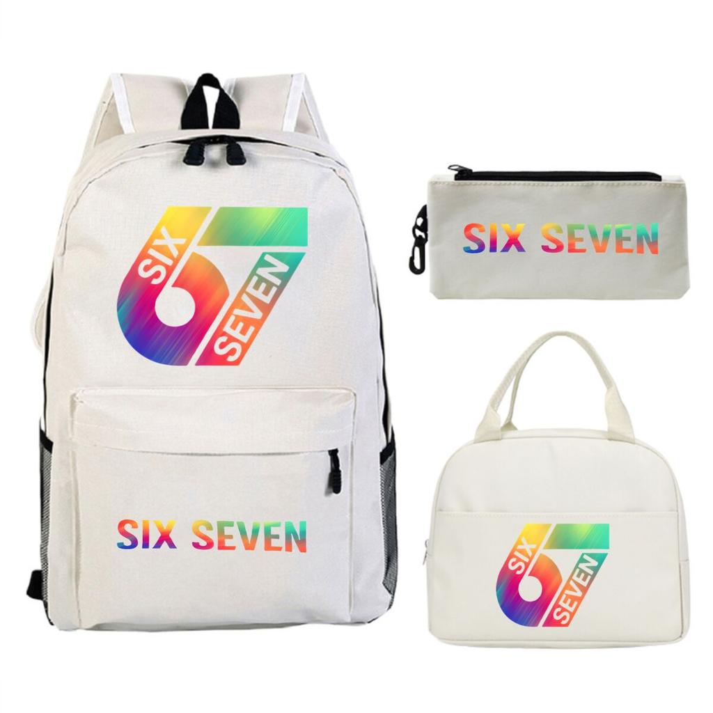 Sechs Sieben 67 Bedruckter Kinderrucksack Brottasche Federmäppchen Schultasche für Schüler Dreiteiliges Set