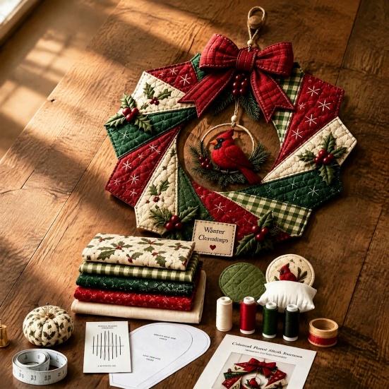 Einzigartiges Weihnachtsgeschenk für Lehrer, Weihnachts-Stoffkranz DIY-Set, Patchwork Anfängerfreundlich, Handgefertigte Bastelgirlande, Materialdekoration