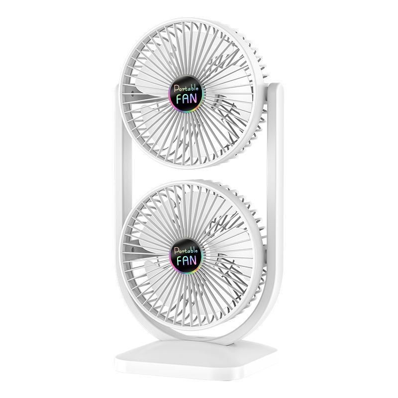 Portable Double-headed USB Fan for Desktop, Office, Dorm - Powerful, Rechargeable Three-speed adjustment