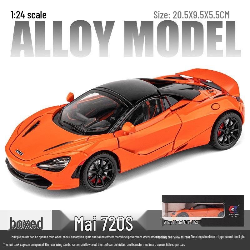 1:24 McLaren 720S Alloy Sports Car Model Toy with Sound & Light, Pull-Back Action, and Opening Four Doors.