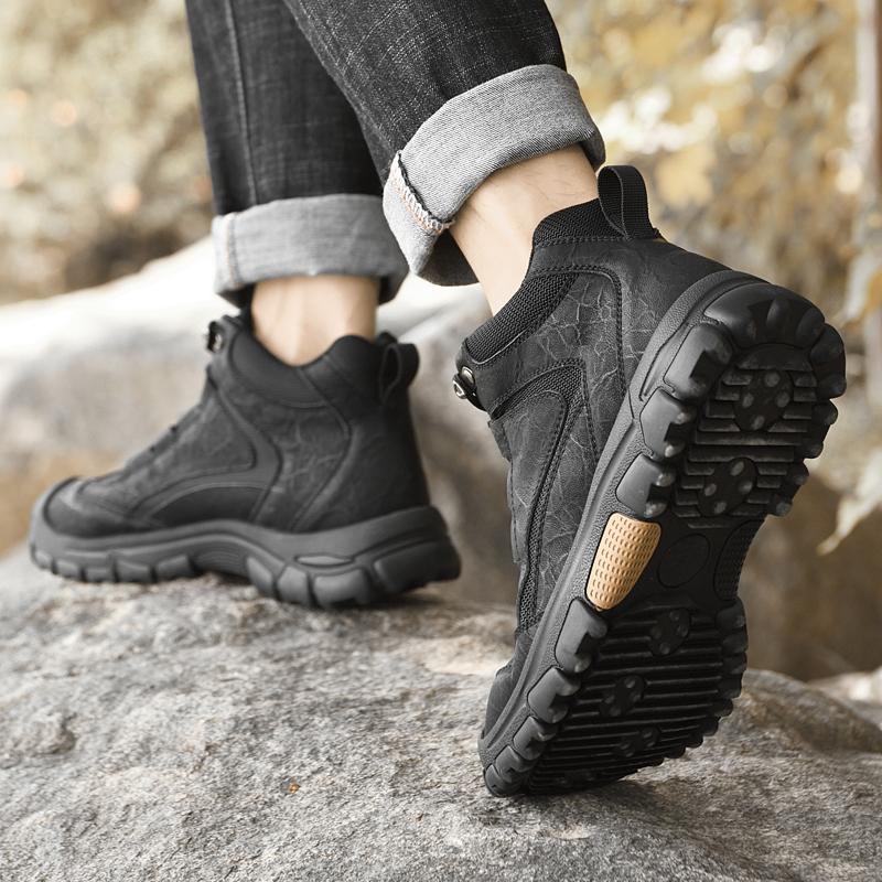 New Men Ankle Boots Motorcycle Hiking Waterproof Footwear High Top Wear-resistant Men Boots Comfortable Outdoor Hiking Shoes