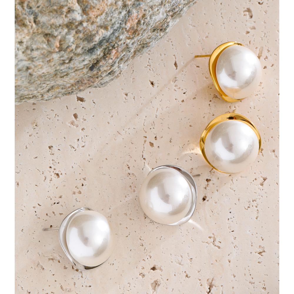 Eetit 20*20cm Smooth Simulated Pearls Round Stud Earrings for Women Stainless Steel Popular Waterproof Daily Jewelry Gala Gift