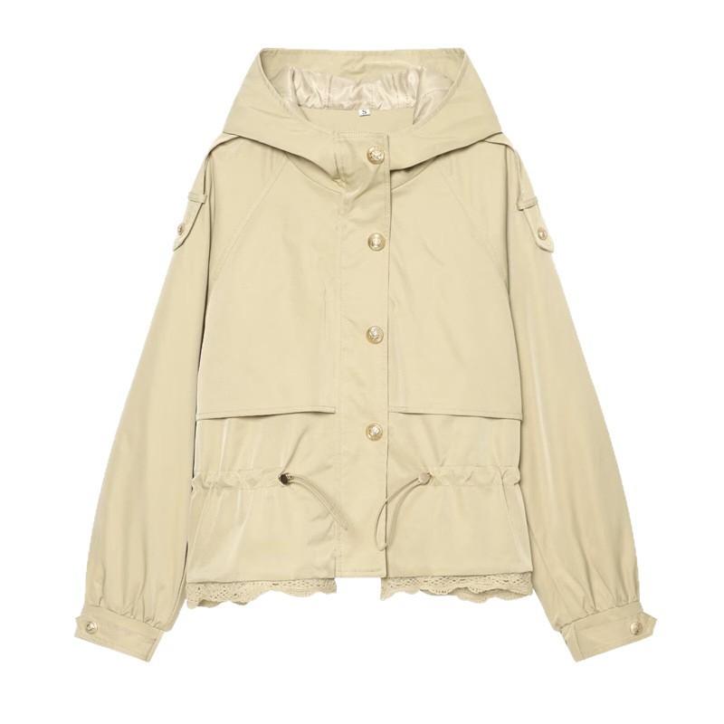 Womens Lace Hooded Cotton Jacket Versatile Street Style Loose Fit Winter Coat