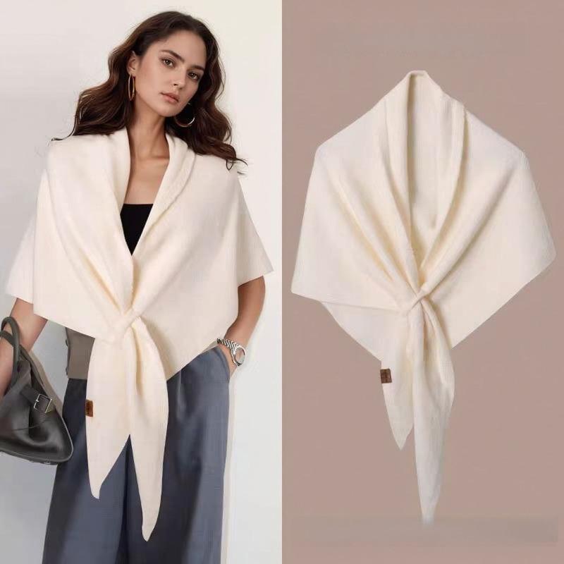Big shawl triangle scarf women's autumn and winter warm versatile wear knitted cape retro autumn and winter wool cape scarf