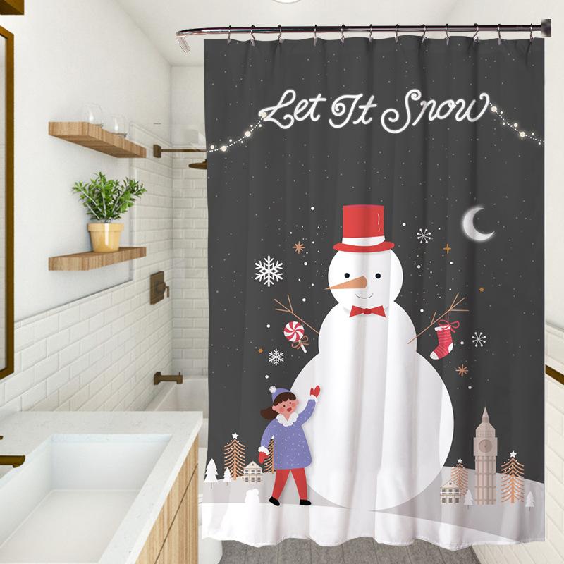 Cute Cartoon Christmas Washable Dirt-Resistant Shower Curtain Shower Head Waterproof Polyester Bath Curtain For Home Decor