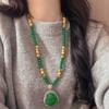 High Quality Autumn And Winter Maillard Style Natural Vitreous Green Chalcedony Agate Buddha Male Sweater Chain Necklace