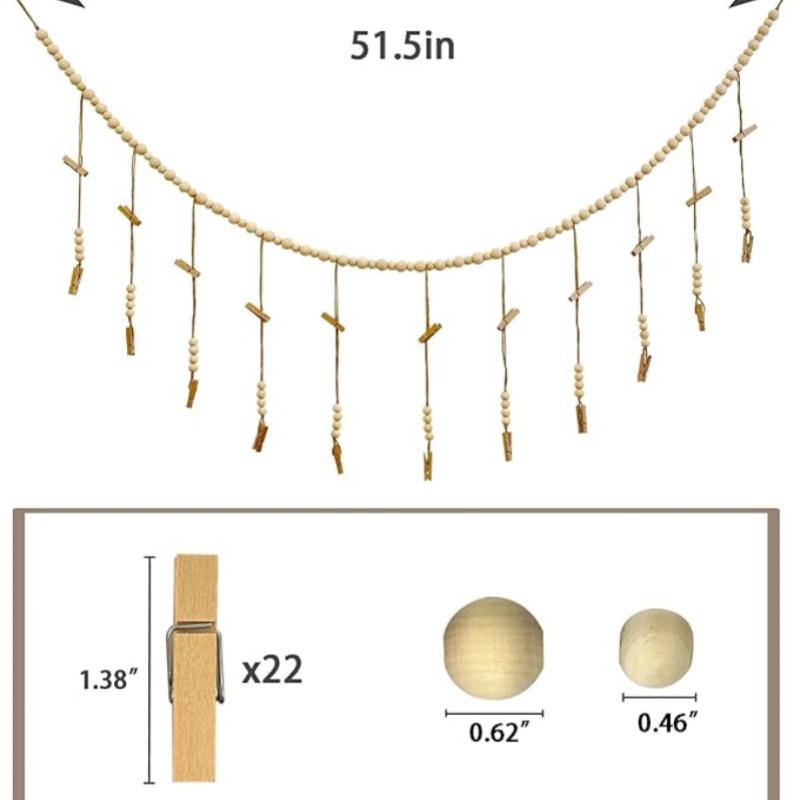 Espositore per Foto Appeso Ghirlanda di Perline in Legno Appeso da Parete Boho per Camera da Letto Soggiorno Dormitorio Decorazioni per Feste Regali per Ragazze Adolescenti