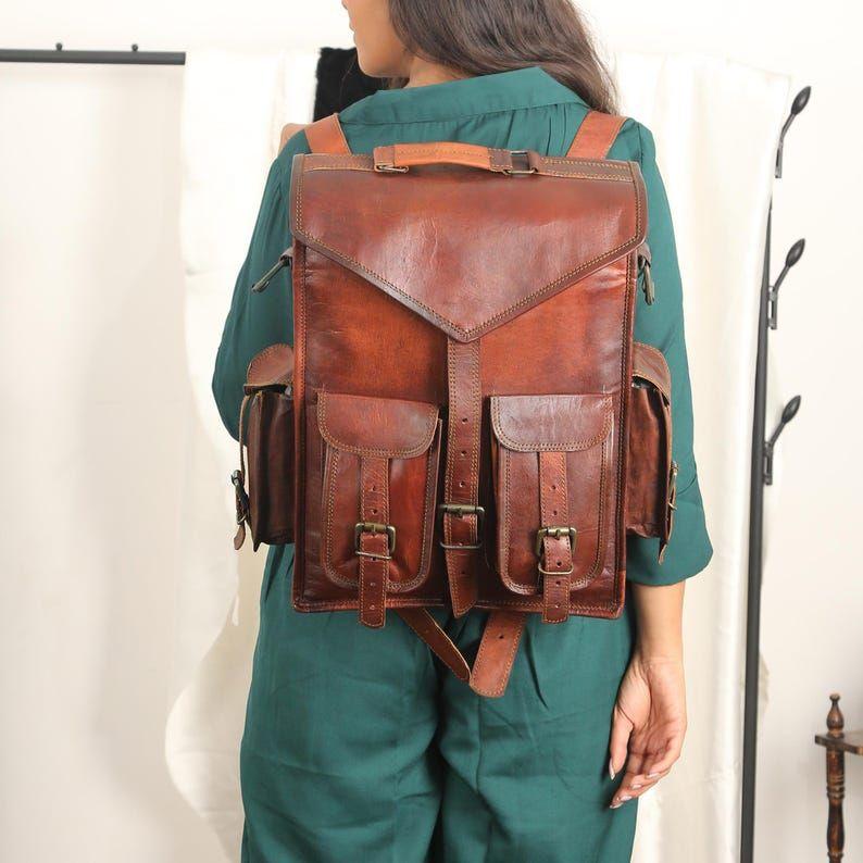 

Классический стиль Коричневый Рюкзак из натуральной кожи Сумка-мессенджер для ноутбука Повседневное использование Универсальный рюкзак Слинг для мужчин и женщин 16 x 12 x 5 in