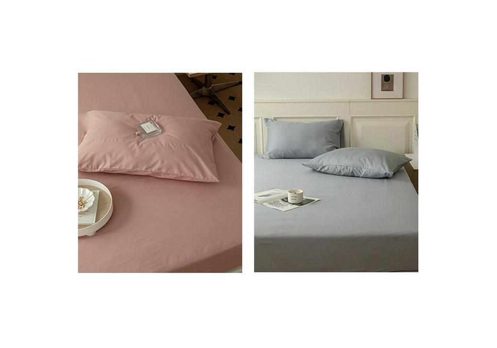 Solid Color Cotton Fitted Sheet & Pillowcase Set - Single Bed Mattress Protector