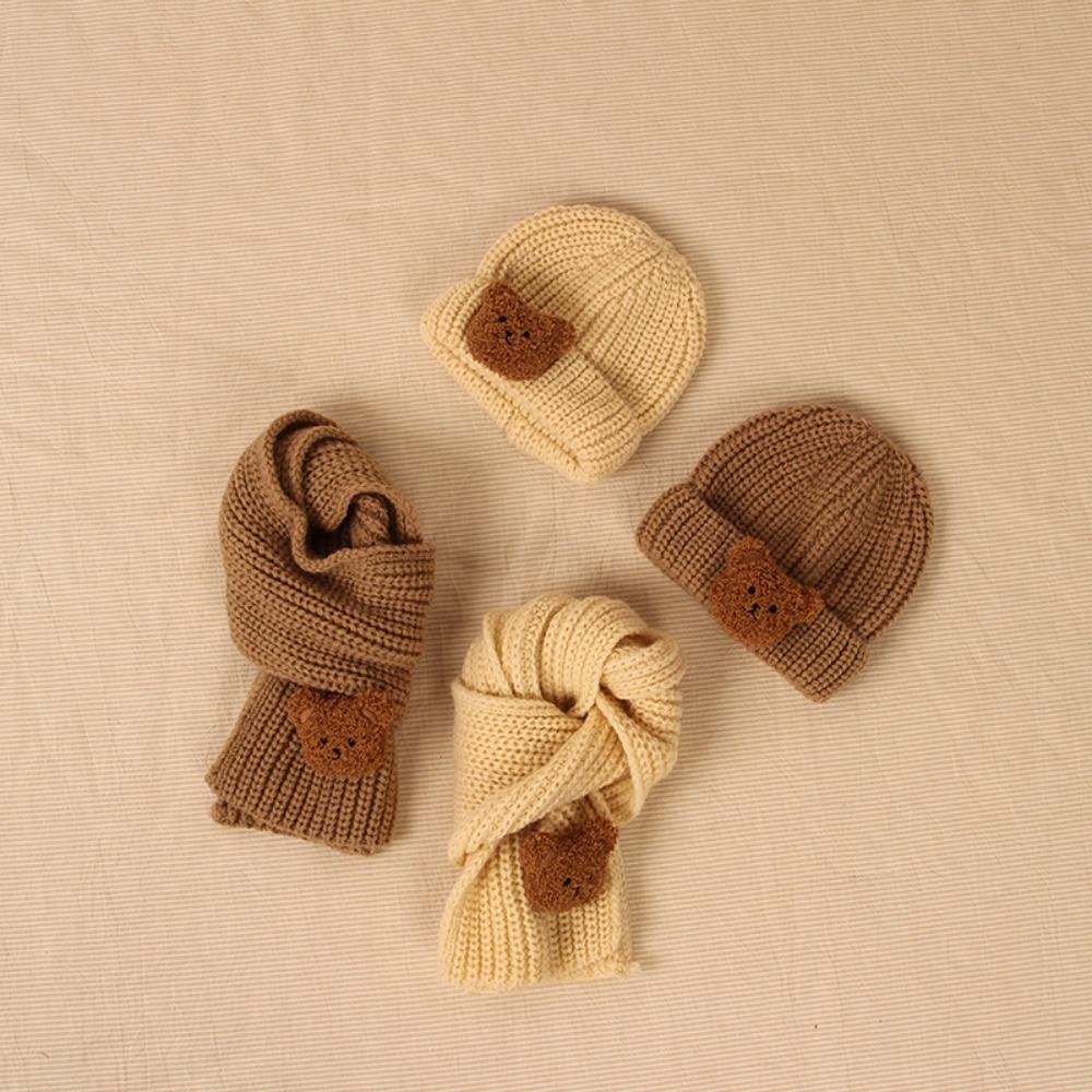 

Soft and Skin Friendly Knitted Winter Baby Hat Scarf Set Windproof Korean Kids Caps