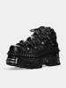 Punk Style Metal Decoration Women Ankle Boots Black Lace-up Platform Shoes British Style Lace Up Women Motorcycle Boots Cool