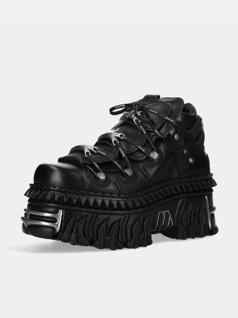 Punk Style Metal Decoration Women Ankle Boots Black Lace-up Platform Shoes British Style Lace Up Women Motorcycle Boots Cool