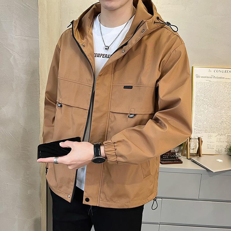 Men's Jackets for Young and Middle-aged People, Small Fragrant Style Hooded Work Jackets, Spring and Autumn Outdoor Fleece Jackets